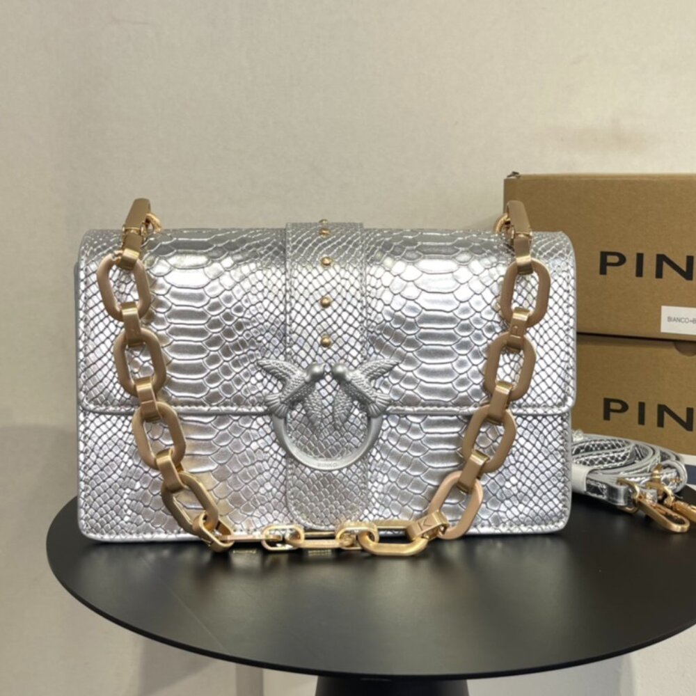 Pinko Silver Swallow Chain Bag